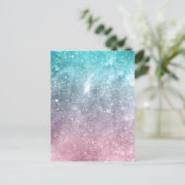 アクアブルーピンクグラデーションシー銀河系抽象芸術 ポストカード (スタンド正面)