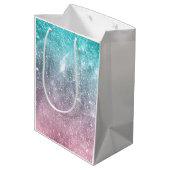 アクアブルーピンクグラデーションシー銀河系抽象芸術 ミディアムペーパーバッグ (裏面アングル)