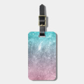 アクアブルーピンクグラデーションシー銀河系抽象芸術 ラゲッジタグ (正面縦)