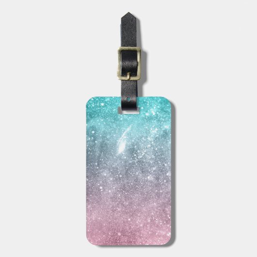 アクアブルーピンクグラデーションシー銀河系抽象芸術 ラゲッジタグ (正面縦)