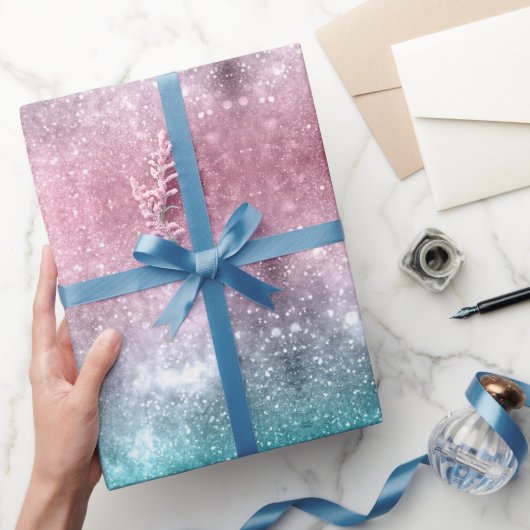 アクアブルーピンクグラデーションシー銀河系抽象芸術 ラッピングペーパー (ギフト)