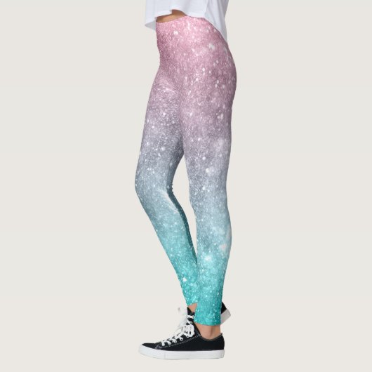 アクアブルーピンクグラデーションシー銀河系抽象芸術 レギンス (左)