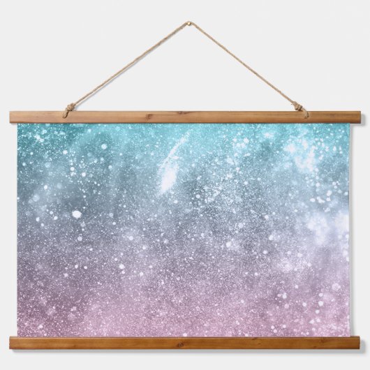 アクアブルーピンクグラデーションシー銀河系抽象芸術 吊り下げ型タペストリー (正面)