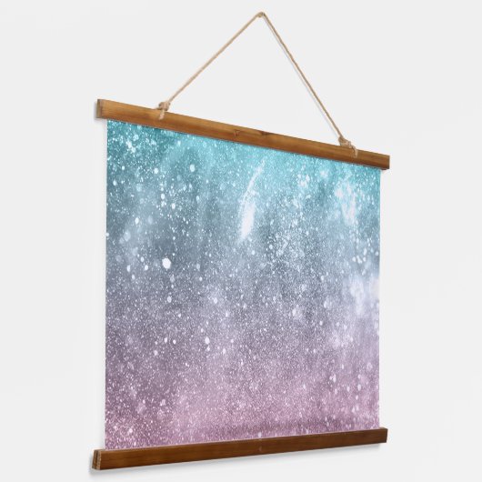 アクアブルーピンクグラデーションシー銀河系抽象芸術 吊り下げ型タペストリー (傾斜あり)