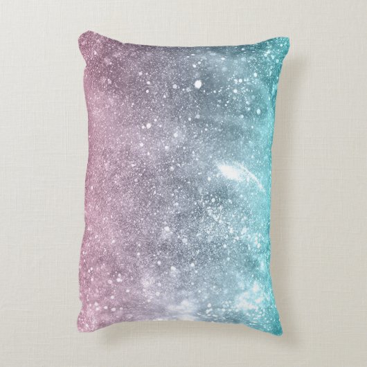 アクアブルーピンクシーグラデーション銀河系抽象芸術モノグラム アクセントクッション (裏面(縦))