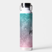アクアブルーピンクシーグラデーション銀河系抽象芸術モノグラム ウォーターボトル (正面)