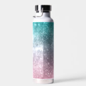 アクアブルーピンクシーグラデーション銀河系抽象芸術モノグラム ウォーターボトル (右面)