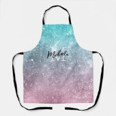アクアブルーピンクシーグラデーション銀河系抽象芸術モノグラム エプロン (正面)