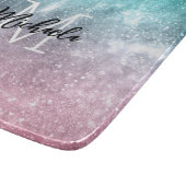 アクアブルーピンクシーグラデーション銀河系抽象芸術モノグラム カッティングボード (角)