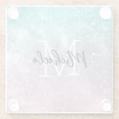 アクアブルーピンクシーグラデーション銀河系抽象芸術モノグラム ガラスコースター (裏面)