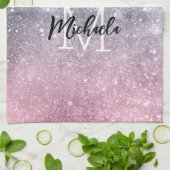 アクアブルーピンクシーグラデーション銀河系抽象芸術モノグラム キッチンタオル (折り畳み)