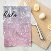 アクアブルーピンクシーグラデーション銀河系抽象芸術モノグラム キッチンタオル (四つ折り)