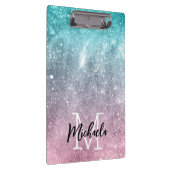アクアブルーピンクシーグラデーション銀河系抽象芸術モノグラム クリップボード (右)