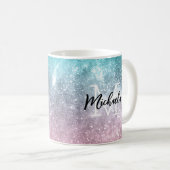 アクアブルーピンクシーグラデーション銀河系抽象芸術モノグラム コーヒーマグカップ (正面右)