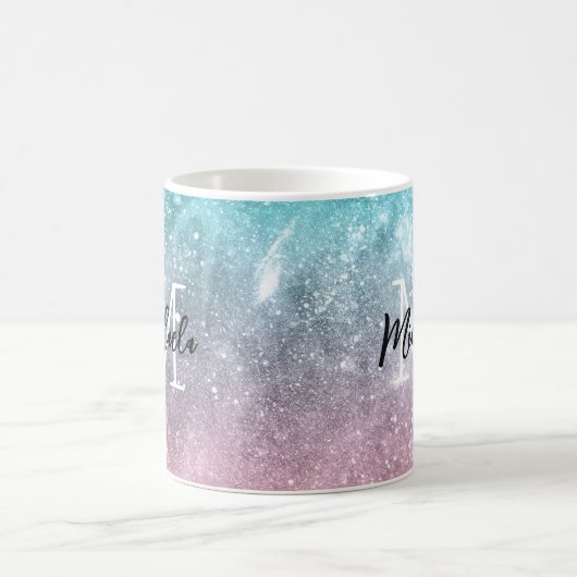 アクアブルーピンクシーグラデーション銀河系抽象芸術モノグラム コーヒーマグカップ