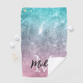 アクアブルーピンクシーグラデーション銀河系抽象芸術モノグラム ゴルフタオル (インサイチュ)