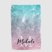 アクアブルーピンクシーグラデーション銀河系抽象芸術モノグラム ゴルフタオル (正面)
