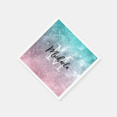 アクアブルーピンクシーグラデーション銀河系抽象芸術モノグラム スタンダードカクテルナプキン (角)