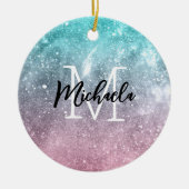 アクアブルーピンクシーグラデーション銀河系抽象芸術モノグラム セラミックオーナメント (正面)