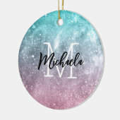 アクアブルーピンクシーグラデーション銀河系抽象芸術モノグラム セラミックオーナメント (左)