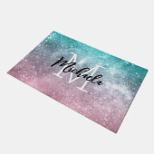 アクアブルーピンクシーグラデーション銀河系抽象芸術モノグラム ドアマット (アングル)