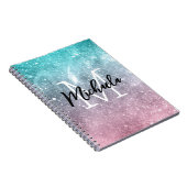 アクアブルーピンクシーグラデーション銀河系抽象芸術モノグラム ノートブック (右側)