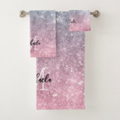 アクアブルーピンクシーグラデーション銀河系抽象芸術モノグラム バスタオルセット (インサイチュ)
