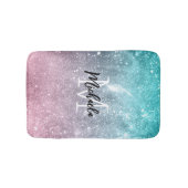 アクアブルーピンクシーグラデーション銀河系抽象芸術モノグラム バスマット (正面)