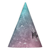 アクアブルーピンクシーグラデーション銀河系抽象芸術モノグラム パーティーハット (左)