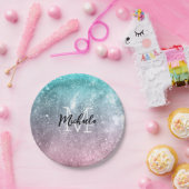 アクアブルーピンクシーグラデーション銀河系抽象芸術モノグラム ペーパープレート (パーティー)