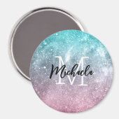 アクアブルーピンクシーグラデーション銀河系抽象芸術モノグラム マグネット (正面/裏面)