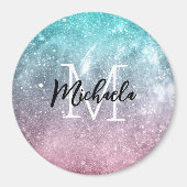 アクアブルーピンクシーグラデーション銀河系抽象芸術モノグラム マグネット (正面)