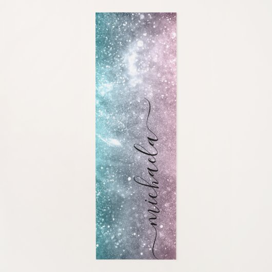 アクアブルーピンクシーグラデーション銀河系抽象芸術モノグラム ヨガマット (正面)