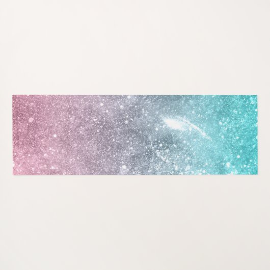 アクアブルーピンクシーグラデーション銀河系抽象芸術モノグラム ヨガマット (裏面(横))