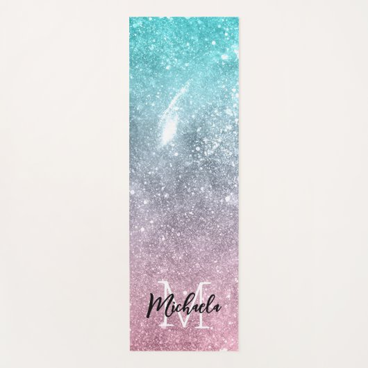 アクアブルーピンクシーグラデーション銀河系抽象芸術モノグラム ヨガマット (正面)