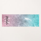 アクアブルーピンクシーグラデーション銀河系抽象芸術モノグラム ヨガマット (正面(横))
