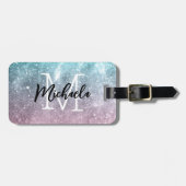アクアブルーピンクシーグラデーション銀河系抽象芸術モノグラム ラゲッジタグ (正面横)