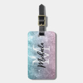 アクアブルーピンクシーグラデーション銀河系抽象芸術モノグラム ラゲッジタグ (正面縦)