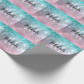 アクアブルーピンクシーグラデーション銀河系抽象芸術モノグラム ラッピングペーパー (角)