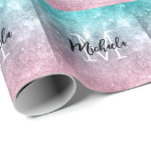 アクアブルーピンクシーグラデーション銀河系抽象芸術モノグラム ラッピングペーパー (ロールコーナー)