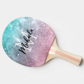 アクアブルーピンクシーグラデーション銀河系抽象芸術モノグラム 卓球ラケット (横)