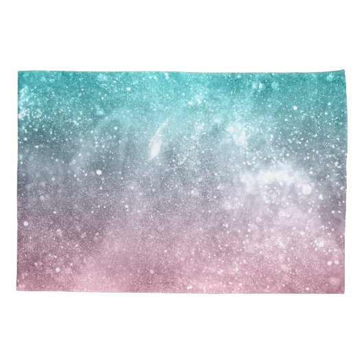 アクアブルーピンクシーグラデーション銀河系抽象芸術モノグラム 枕カバー (裏面)