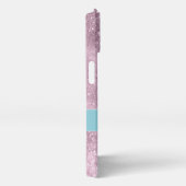 アクアブルーピンクシーグラデーション銀河系抽象芸術モノグラム iPhoneケース (右側面)