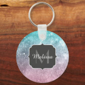 アクアブルーピンクシー銀河系抽象芸術モノグラム キーホルダー (正面)