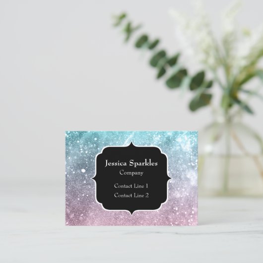 アクアブルーピンクシー銀河系抽象芸術モノグラム 名刺 (スタンド正面)