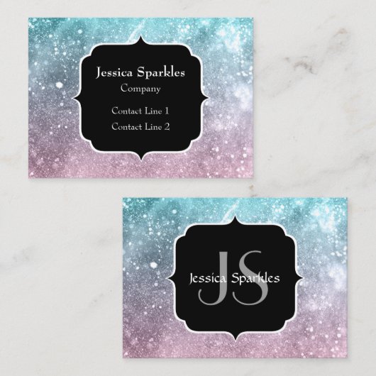 アクアブルーピンクシー銀河系抽象芸術モノグラム 名刺 (正面/裏面)