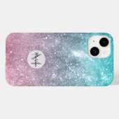 アクアブルーピンクシー銀河系抽象芸術モノグラム Case-Mate iPhoneケース (裏面 (横))