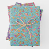 アクアブルーピンクパープル金ゴールドグリッターマーメイド ラッピングペーパーシート (インサイチュ)