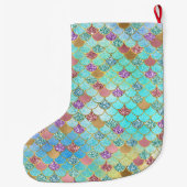 アクアブルーピンクパープル金ゴールドグリッターマーメイド ラージクリスマスストッキング (裏面)