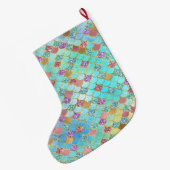 アクアブルーピンクパープル金ゴールドグリッターマーメイド ラージクリスマスストッキング (裏面 (吊り時))